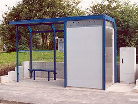 Wartehalle WH 16 mit integrierter Personaltoilette, blau