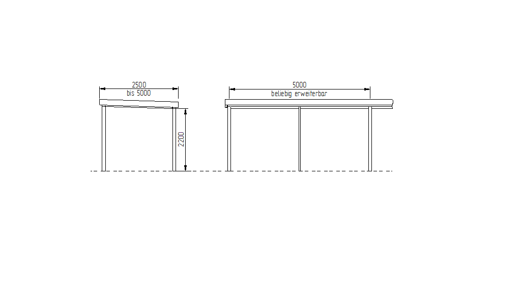 Bauzeichnung einer Fahrradüberdachung der Reihe "FH 100"