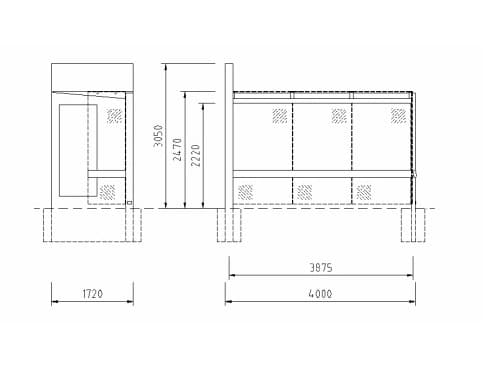 Bauzeichnung einer Fahrradüberdachung der Reihe "Meilenstein"