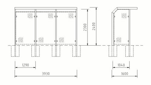 Bauzeichnung einer Wartehalle der Reihe "WH 16"