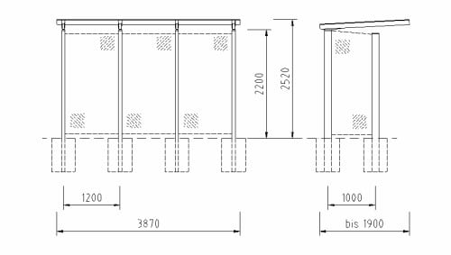 Bauzeichnung einer Fahrradüberdachung der Reihe "FH 32"