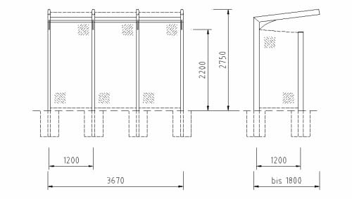 Bauzeichnung einer Wartehalle der Reihe "WH 35"