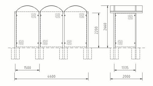 Bauzeichnung einer Automatenüberdachung der Reihe "AU 30"