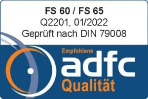 Ein ADFC-Prüfsiegel "FS 60/FS 65", Q2201, 01/2022, geprüft nach DIN 79008