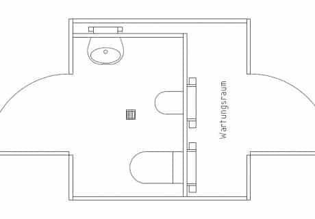 Bauzeichnung eines WCs mit Urinal
