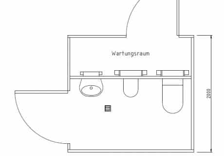 Bauzeichnung eines WCs mit Urinal
