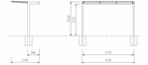 Bauzeichnung einer Wartehalle der Reihe "Tetra"